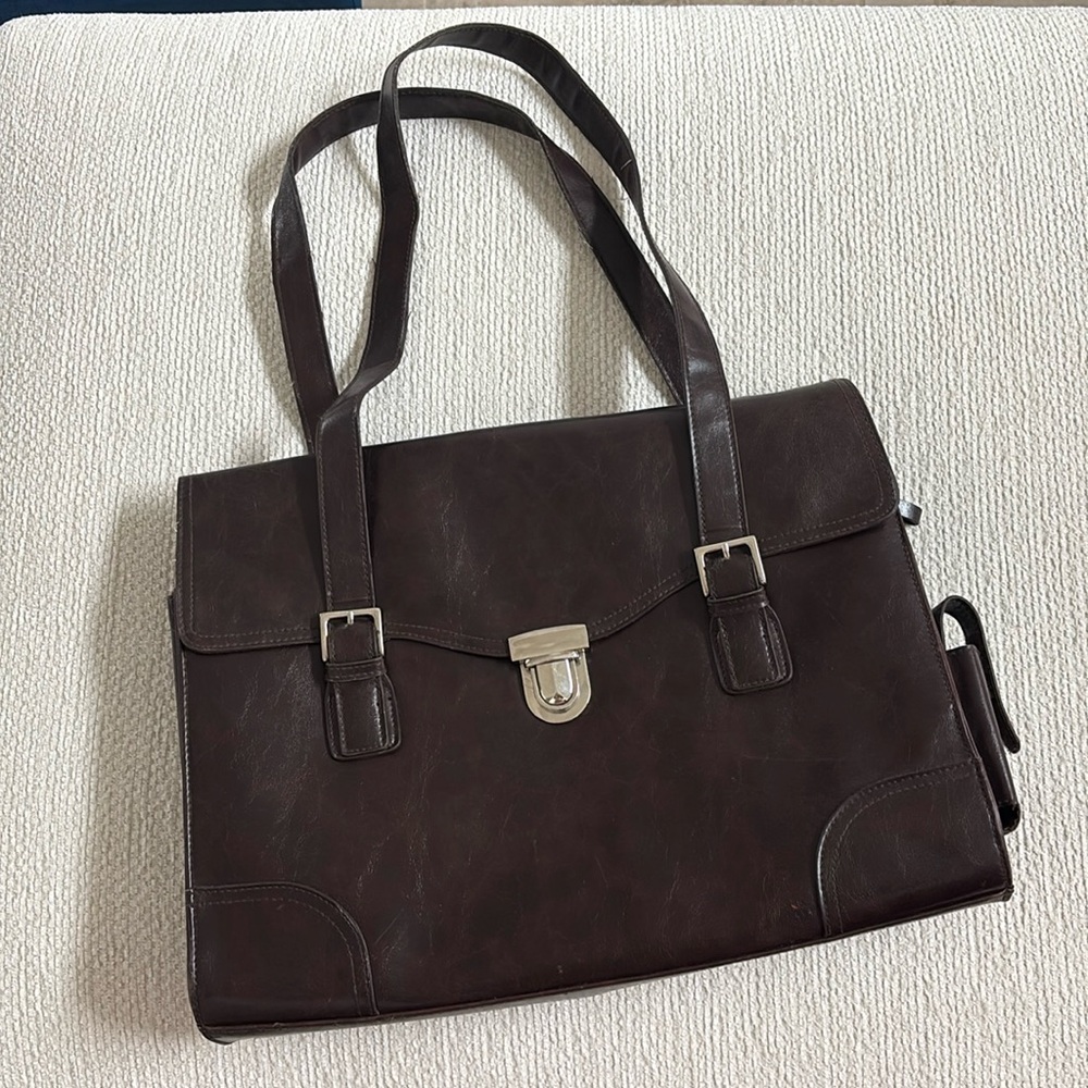 Worthington brown leather laptop bag brief case tote bag